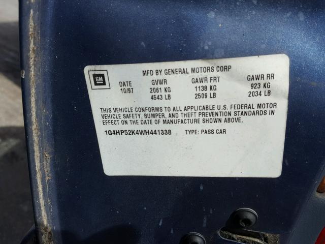 1G4HP52K4WH441338 - 1998 BUICK LESABRE CU BLUE photo 10