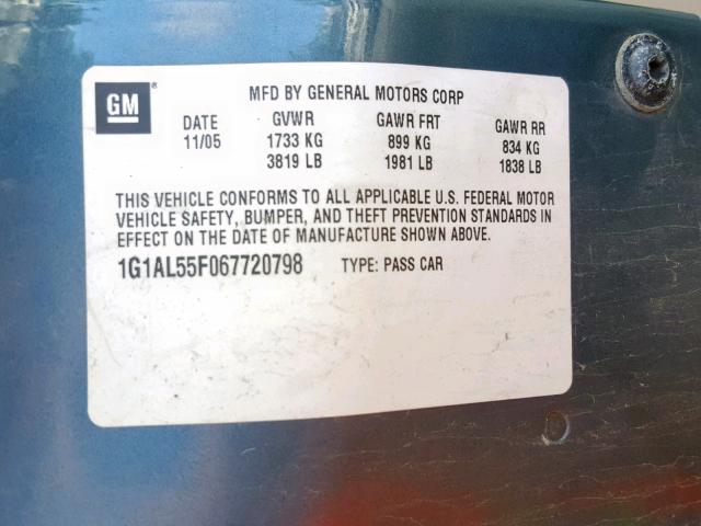 1G1AL55F067720798 - 2006 CHEVROLET COBALT LT BLUE photo 10