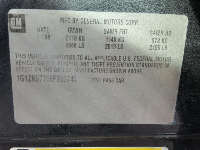 1G1ZK57768F205745 - 2008 CHEVROLET MALIBU LTZ 黑色 照片 10