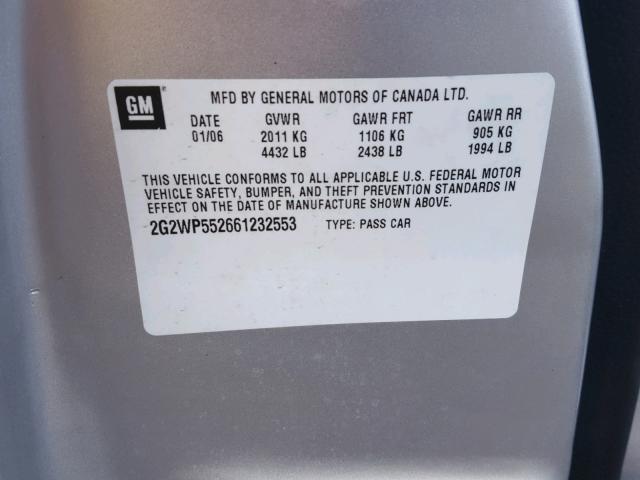 2G2WP552661232553 - 2006 PONTIAC GRAND PRIX GRAY photo 10