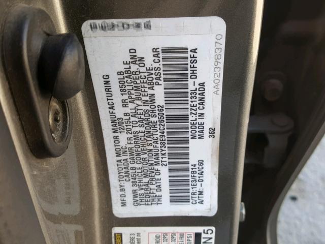 2T1KY38E94C265062 - 2004 TOYOTA COROLLA MA GRAY photo 10