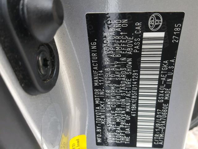 4T1BK1EB5FU141291 - 2015 TOYOTA AVALON XLE SILVER photo 10