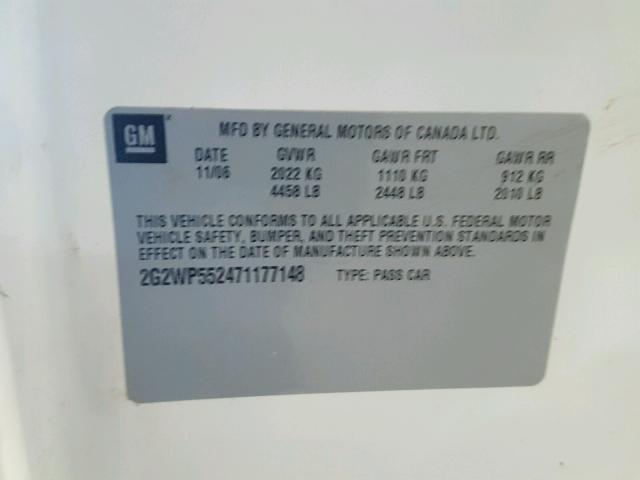 2G2WP552471177148 - 2007 PONTIAC GRAND PRIX WHITE photo 10