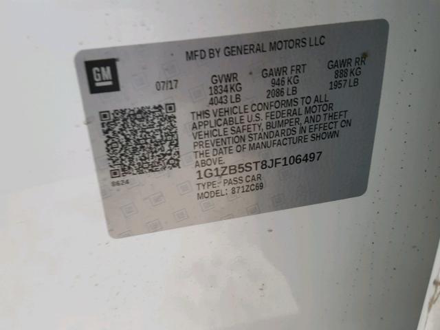1G1ZB5ST8JF106497 - 2018 CHEVROLET MALIBU LS 白色 照片 10