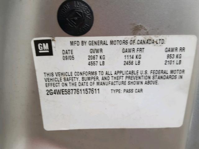 2G4WE587761157611 - 2006 BUICK LACROSSE C SILVER photo 10