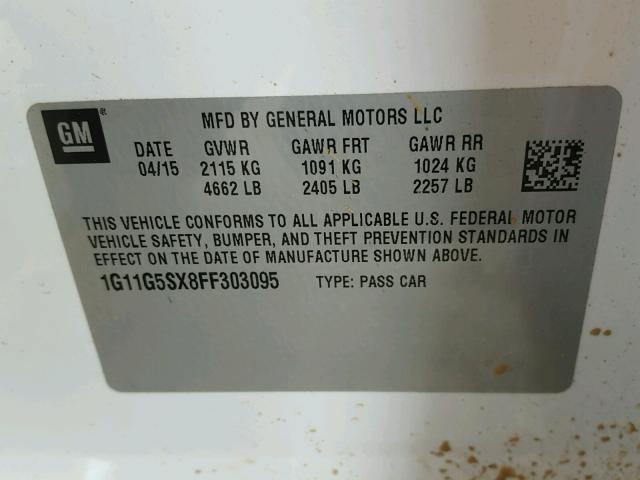 1G11G5SX8FF303095 - 2015 CHEVROLET MALIBU LTZ თეთრი ფოტო 10