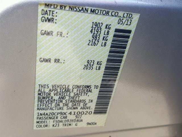 1N4AZ0CP9DC410020 - 2013 NISSAN LEAF S SILVER photo 10