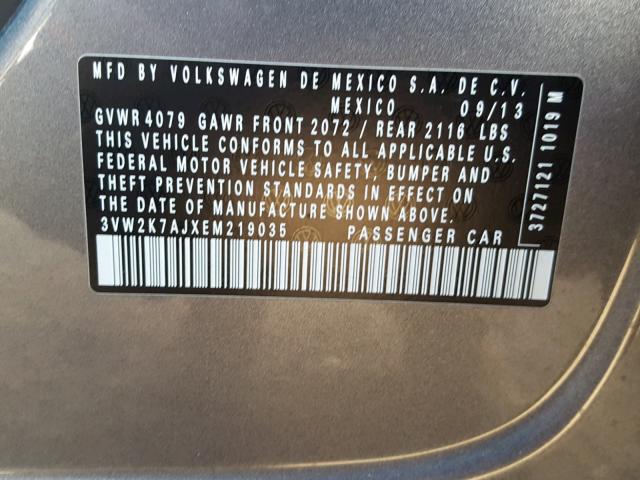 3VW2K7AJXEM219035 - 2014 VOLKSWAGEN JETTA BASE 灰色 照片 10
