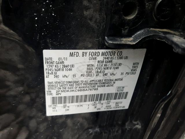 2FMDK3KC9BBA76785 - 2011 FORD EDGE LIMIT BLACK photo 10