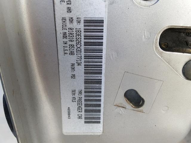 1B3ES26CX3D177134 - 2003 DODGE NEON SE SILVER photo 10