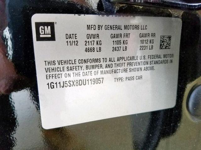 1G11J5SX8DU119057 - 2013 CHEVROLET MALIBU LTZ შავი ფოტო 10