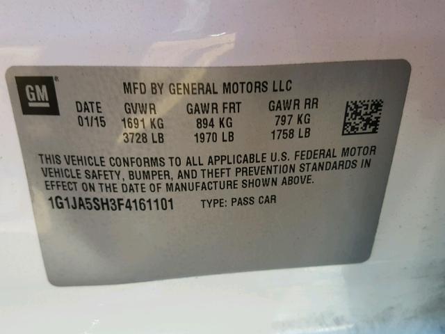 1G1JA5SH3F4161101 - 2015 CHEVROLET SONIC LS 白色 照片 10