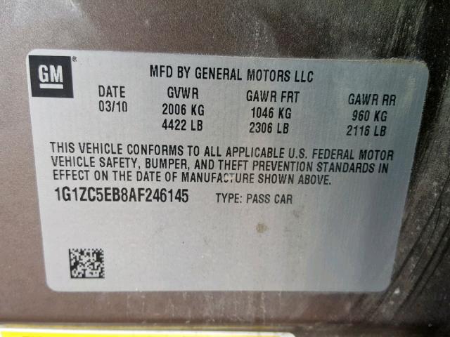 1G1ZC5EB8AF246145 - 2010 CHEVROLET MALIBU 1LT 灰色 照片 10