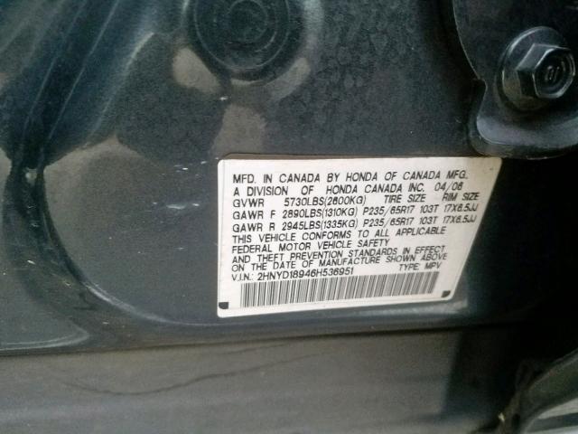 2HNYD18946H536951 - 2006 ACURA MDX TOURIN GRAY photo 10