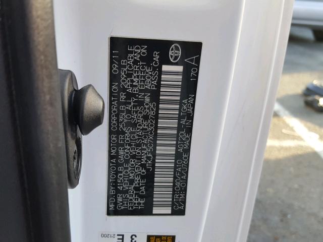 JTKJF5C7XC3027825 - 2012 TOYOTA SCION TC 白色 照片 10