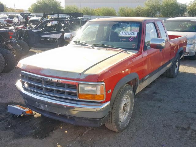 1B7GL23Y7PS104471 - 1993 DODGE DAKOTA RED photo 2