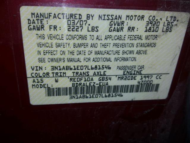 3N1AB61E07L681546 - 2007 NISSAN SENTRA 2.0 BURGUNDY photo 10