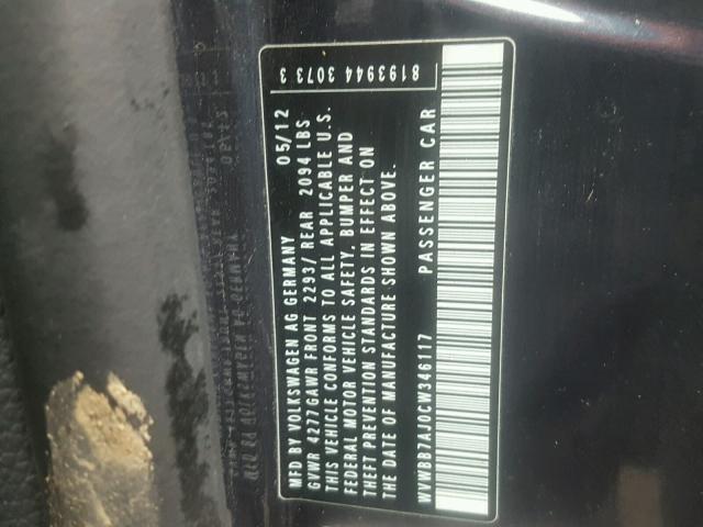 WVWBB7AJ0CW346117 - 2012 VOLKSWAGEN GOLF BLUE photo 10
