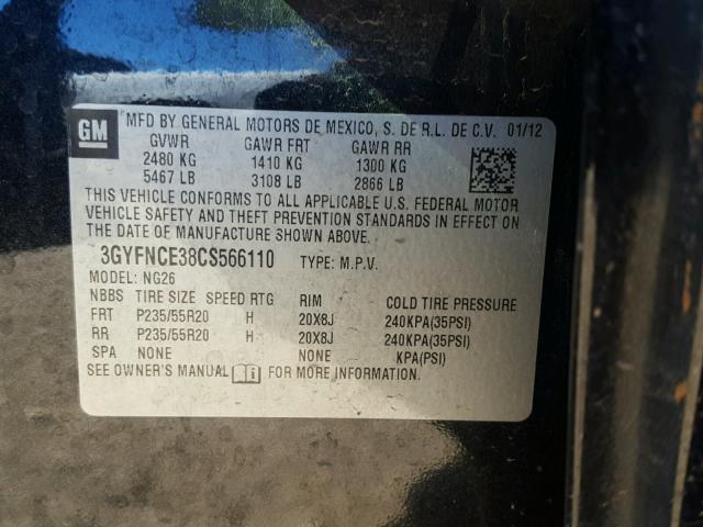 3GYFNCE38CS566110 - 2012 CADILLAC SRX PREMIU BLACK photo 10