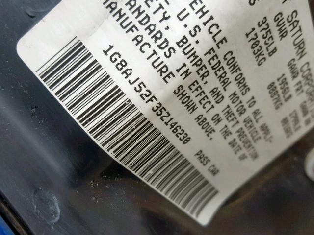 1G8AJ52F35Z146230 - 2005 SATURN ION LEVEL BLUE photo 10