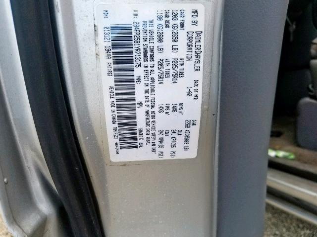 2B4FP25B1YR713175 - 2000 DODGE CARAVAN GRAY photo 10