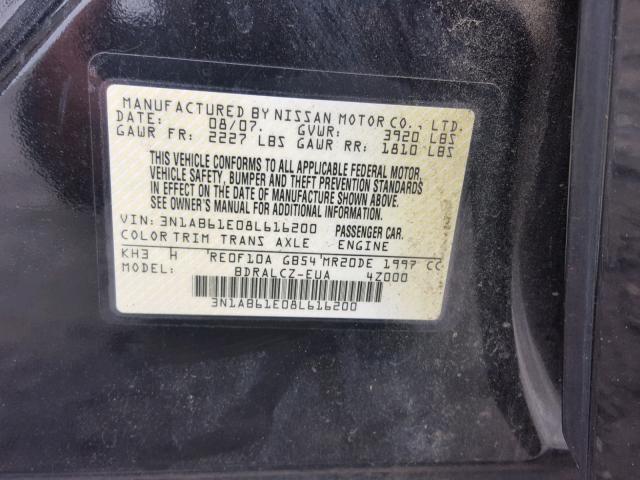 3N1AB61E08L616200 - 2008 NISSAN SENTRA 2.0 BLACK photo 10