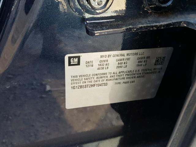 1G1ZB5ST2HF194733 - 2017 CHEVROLET MALIBU LS 蓝色 照片 10