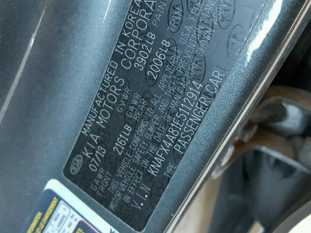 KNAFX4A81E5112914 - 2014 KIA FORTE EX SILVER photo 10