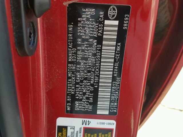 4T1BF3EK5BU590710 - 2011 TOYOTA CAMRY RED photo 10