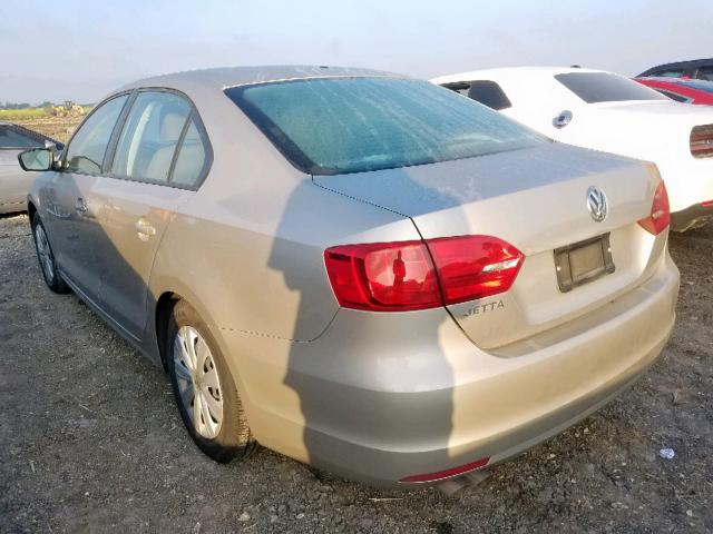 3VW2K7AJ8DM303918 - 2013 VOLKSWAGEN JETTA BASE BEIGE photo 3