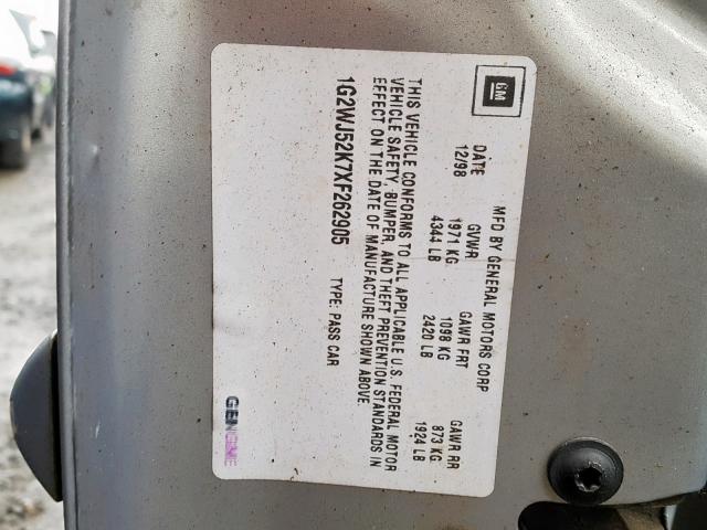 1G2WJ52K7XF262905 - 1999 PONTIAC GRAND PRIX SILVER photo 10