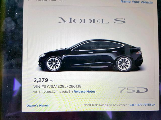 5YJSA1E28JF286138 - 2018 TESLA MODEL S أسود صورة 8