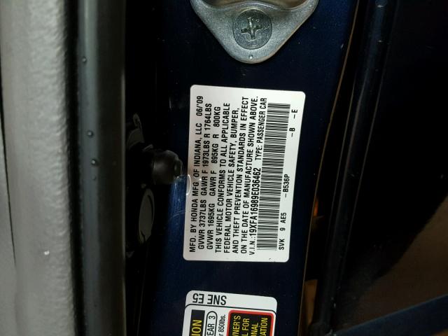 19XFA16989E036462 - 2009 HONDA CIVIC EXL BLUE photo 10