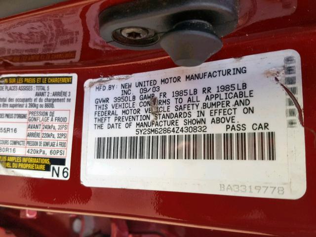 5Y2SM62864Z430832 - 2004 PONTIAC VIBE RED photo 10