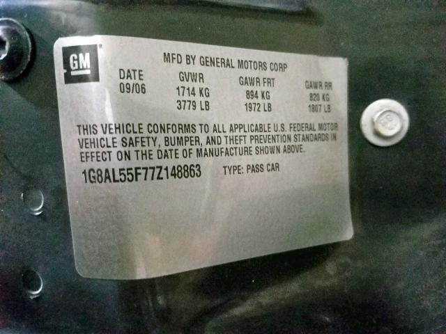 1G8AL55F77Z148863 - 2007 SATURN ION LEVEL RED photo 10