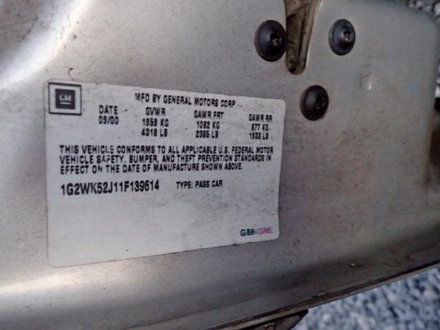 1G2WK52J11F139614 - 2001 PONTIAC GRAND PRIX Արծաթագույն լուսանկար 10