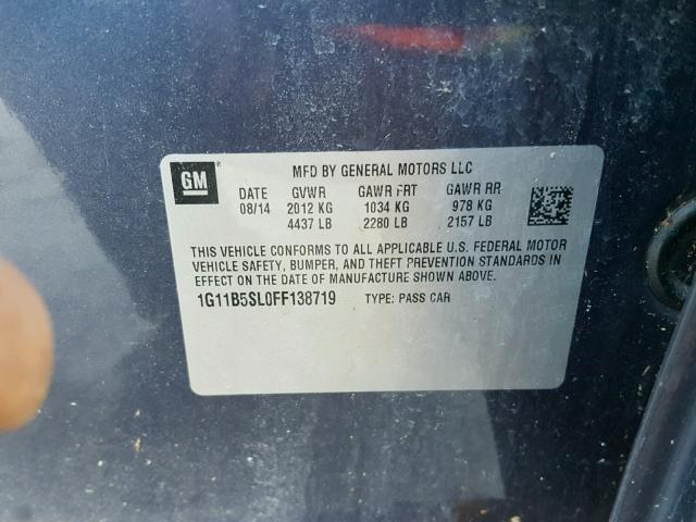 1G11B5SL0FF138719 - 2015 CHEVROLET MALIBU LS BLUE photo 10