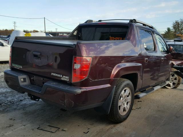 2HJYK16489H501543 - 2009 HONDA RIDGELINE BURGUNDY photo 4