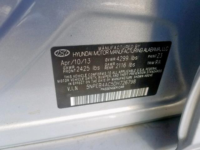 5NPEB4AC5DH726798 - 2013 HYUNDAI SONATA GLS SILVER photo 10