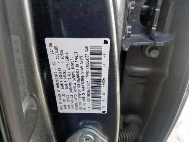 1HGCP26829A135023 - 2009 HONDA ACCORD EXL GRAY photo 10