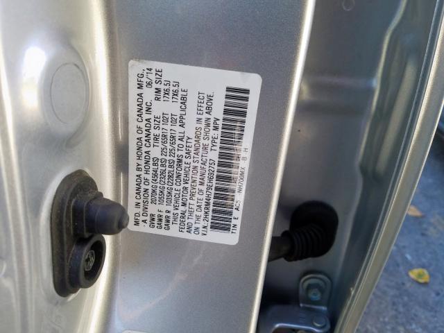 2HKRM4H79EH692757 - 2014 HONDA CR-V EXL SILVER photo 10