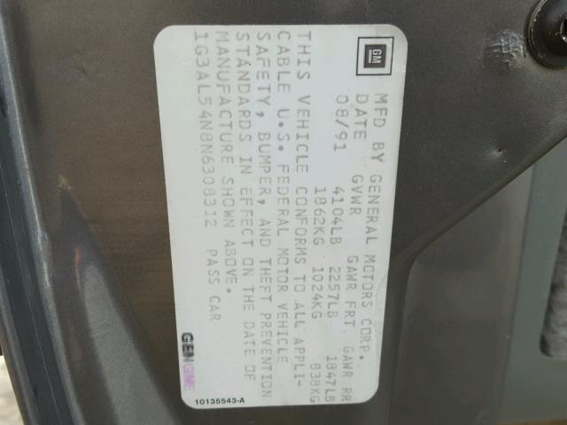 1G3AL54N8N6308312 - 1992 OLDSMOBILE CUTLASS CI GRAY photo 10