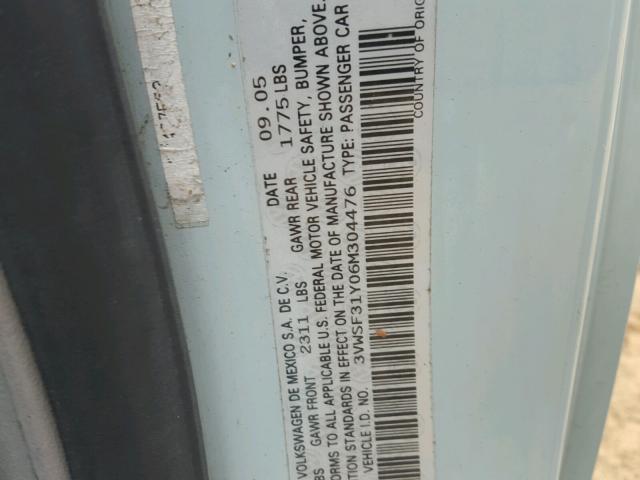 3VWSF31Y06M304476 - 2006 VOLKSWAGEN NEW BEETLE Mavi foto 10