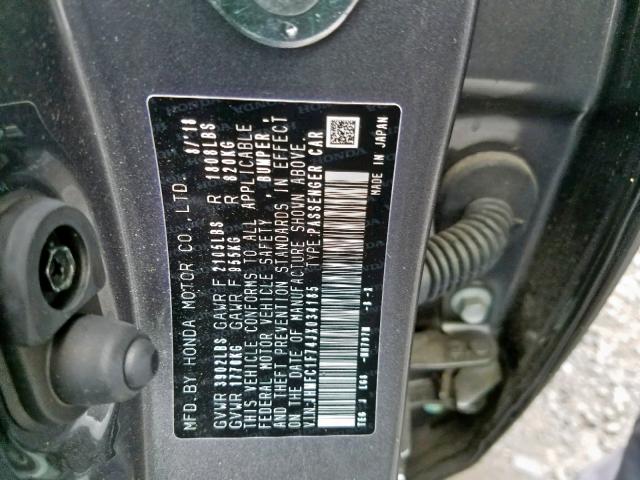 JHMFC1F74JX034185 - 2018 HONDA CIVIC EXL 灰色 照片 10