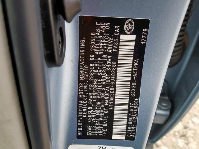 4T1BK3DB4BU403888 - 2011 TOYOTA AVALON BAS Mavi foto 10