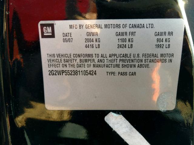 2G2WP552381105424 - 2008 PONTIAC GRAND PRIX BLACK photo 10