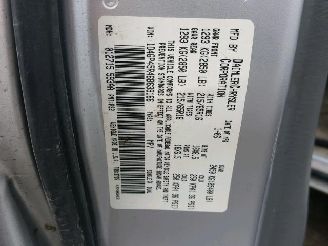 1D4GP45R46B639166 - 2006 DODGE CARAVAN SX SILVER photo 10