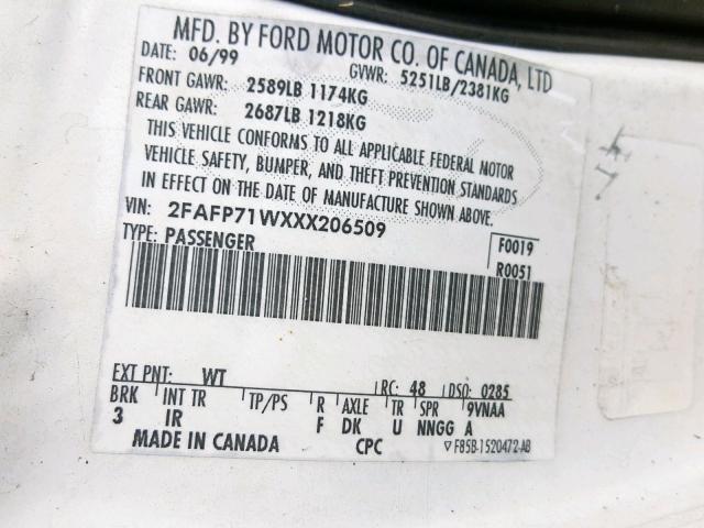 2FAFP71WXXX206509 - 1999 FORD CROWN VICT TWO TONE photo 10