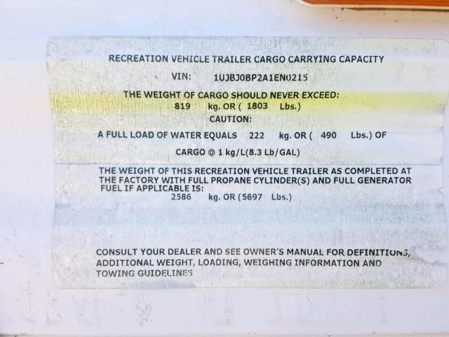 1UJBJ0BP2A1EN0215 - 2010 JAYCO JAY FLIGHT  WHITE photo 10