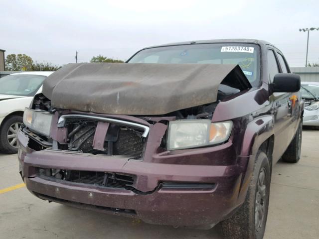 2HJYK16347H539646 - 2007 HONDA RIDGELINE MAROON photo 2